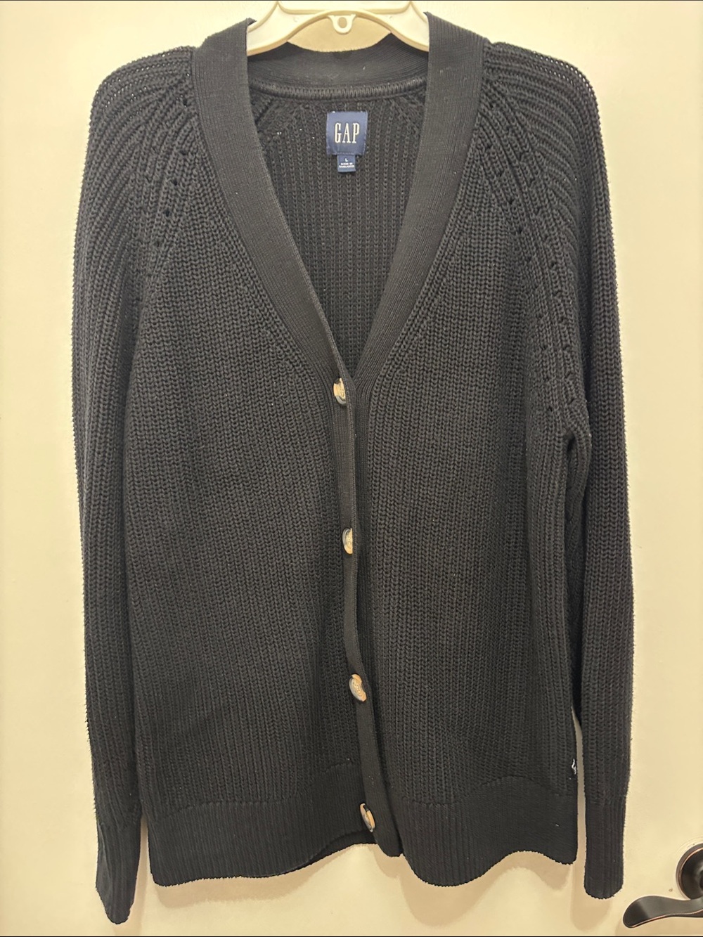 GAP Black Cardigan with Big Buttons Sz L